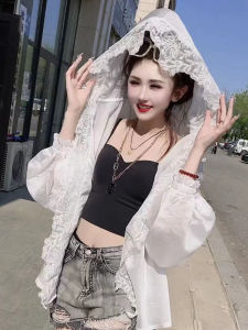 Sweet Loose Womens Lace Sun Protection Frock Summer New Style Korean Version Polyester Cotton Blend Long Sleeve Hoodie
