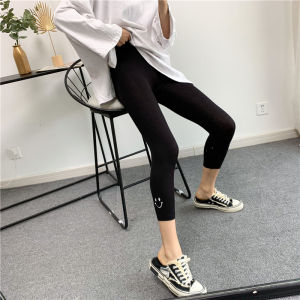 Summer 2024 Ice Silk Slim Fit Pants Student Womens Printed Eighteen Bottoms Elasticity High Waist Cotton Polyester Trousers