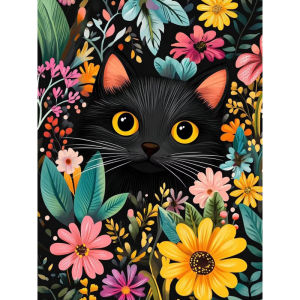Jigsaw Puzzle 500 1000 1200 2000pcs Cute Black Cat Surrounded By Colorful Daisies for Adults Stress Relief Puzzle Fun Present