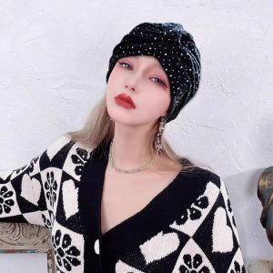 Mũ Trùm Đầu Nhung Lấp Lánh Đá Rhinestone Mùa Xuân Mũ Trùm Đầu Khăn Choàng Thời Trang Cho Nữ Mũ Trùm Đầu Nhung Mùa Thu