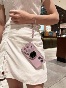 New Astronaut Phone Case For Samsung Galaxy A53 A52S A23 A73 A33 A52 A72 A33 A32 A14 A13 4G 5G Case Luxury Plated Soft TPU Square Case With Bracket and Free Lanyard