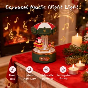 Christmas style carousel&small flame music box ambient light rechargeable night light Christmas birthday decorative light
