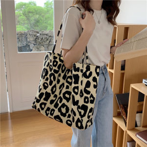Large Capacity Casual Tote Bag Leopard Shoulder Bag Ladies Canvas Handbag Womens Travel Shopping Bag