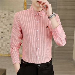 HENGYUANXIANG | Hengyuanxiang Mens Slim Fit Long Sleeve Shirt Casual Stripe Pattern Iron Free Business Casual Korean Style Fashionable Shirt
