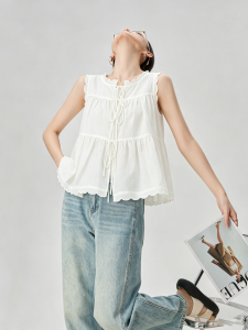 GULILI | French Round Neck Tie Waist Loose Korean Style Summer Tank Top