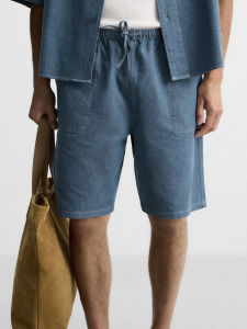 Quần Short Denim Xanh Cạp Chun Thời Trang Nam Dáng Rộng Đa Năng Thường Ngày Quần Jeans Cotton Mùa Hè Quần Jeans Cạp Vừa