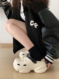 Thick Bottom Platform Sandals Womens Summer Outdoor Casual Hollow out Fashionable Slip-On Beach Shoes EVA Material High Heel