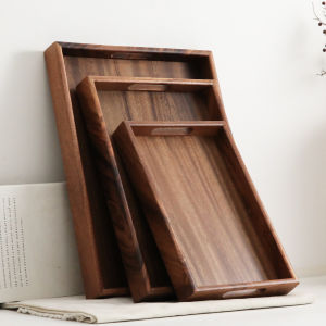 Walnut Wood Tray Rectangle Wooden Plate Home Use Tea Time Dessert Plate BBQ Bread Wooden Tray Chinese Style Dining Utensils