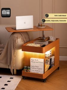 Portable Adjustable Wooden Side Table with Socket
