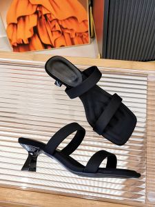 French Strap Sandals Womens Outdoor Wear Summer New Fashion Elegance Thin Heel Medium Heel Square Head Toe Exposure Slippers