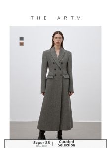 Wool Herringbone Waist-accentuated Shouldered Coat