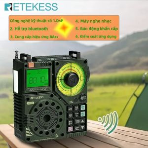 Retekess TR112 Di Động AM FM Ham Radio Khẩn Cấp Máy Thu Sóng Ngắn SW AIR Band VHF Có Đồng Hồ Báo Thức Loa Tích Hợp Có Thể Sạc Lại