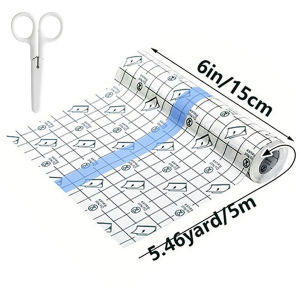 Transparent Dressing Adhesive Bandage PE Waterproof Clear Bandages Stretch Skin Tape for Shower Tattoos Swimming Give Scissors