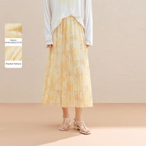 INMAN | Vacation Suitable A-Line Skirt Flared Hem Adjustable Waist Slimming Floral 2026 New Summer to Autumn