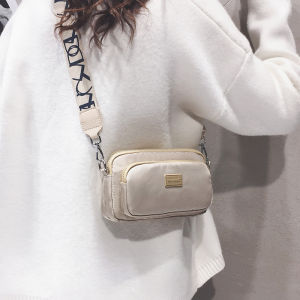 Trendy Mini Shoulder Bag for Women Nylon Fabric Zipper Closure Korean Style Casual Pure Color Soft Small Square Bag