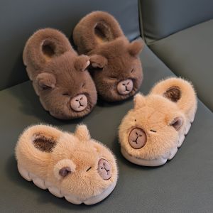 เด็กฤดูหนาวรองเท้าแตะผ้าฝ้ายน่ารัก Capybara SLIP-ON รองเท้าสําหรับ Boys & Girls Soft Non-SLIP Soles น้ําหนักเบาสวมใส่ง่ายปิด