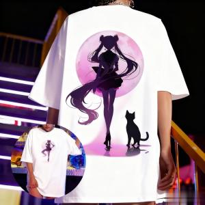 Bandai | New Anime T-shirt Men Women Sailor Moon Summer Casual Cotton Short Sleeve Streetwear Oversized Anime Print Graphic Tee Y2k Tops