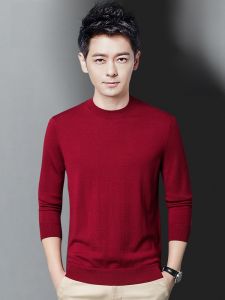 ROMON | Romon Mens Knitted Sweater Winter Fashion City Style Long Sleeve Thickened Woolen Red Color For New Years Celebration