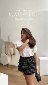 Blouse Atasan Wanita Lengan Pendek Bahan Crinkle Airflow / Baju Kemeja Wanita Tangan Pendek Leher V Dan Ruffle Sleeve Ukuran Regular M-L-Xl - Lazada