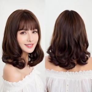 AliExpress Wig Female Pear Blossom Head Medium Long Curly Hair Natural Qi Bangs Fluffy Head Cover