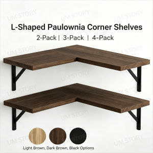 L-Shaped Floating Corner Wall Shelf Paulownia Wood Bathroom Kitchen Versatile Storage Rack 41x29x1.5