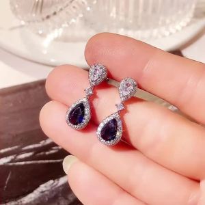 Huitan Classic Water Drop Cubic Zirconia Earrings for Women Luxury Inlay Blue/White Brilliant CZ Elegant Female Accessories Gift