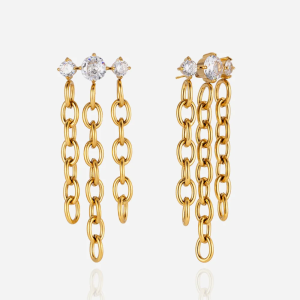Stainless steel vacuum electroplated chain tassel earrings - unique design fashionable cross-border earrings for women