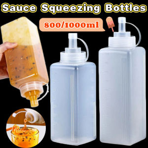 Kitchen Sauce Squeezing Bottles 800/1000ml Large Diameter Plastic Seasoning Dispenser Storage Bottle