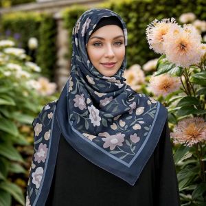Jifang 110x110cm Flower Floral Prints Tencel Linen Square Scarf Pashmina Muslim Hijabs Square Bawal YW37