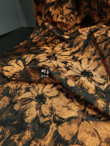 Designer Fabric Gold Black Large Flower Oil Painting Style Gradient Texture Bag Skirt Diy Sample Home Fabric Sponge Pad Handcraft