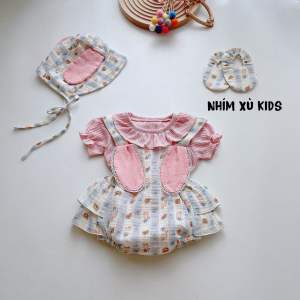 (3-12kg) Body Nơ Cổ Hoa Xô Muslin NHÍM XÙ KIDS Cho Bé Gái Sơ Sinh Đầy Tháng Thôi Nôi Sinh Nhật B082
