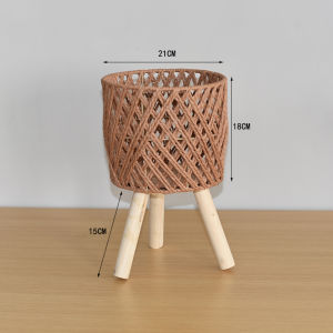 European Style Wicker Flower Stand Bamboo Vine Floor Mounted Indoor Decorative Plant Holder Living Room Balcony Rack