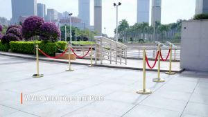 【Local shipment】Hotel (STANCHION SET) Stanchion Post 1 SET Railing Stand Crowd Control SET(2 POLES + 1 ROPE)Isolation column 1pc 32x95cm Stainless Steel Q-up Queue Queuing Stand Velvet Red Rope Type Swag Barriers