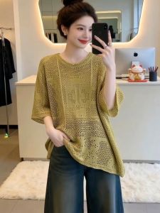 AIYITI | Lace Hollow Short Sleeve Womens Summer Plus Size Asymmetrical Top