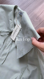 Eclemix Eika Sailor Collar Puff Blouse | Atasan Blouse Wanita Katun Motif Stripes