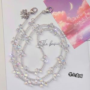 Original Design White Strawberry Crystal String Beads Cellphone Chain Shoulder and Back Cross Body Lanyard Ornaments Minimalist Generous Mobile Phone Charm