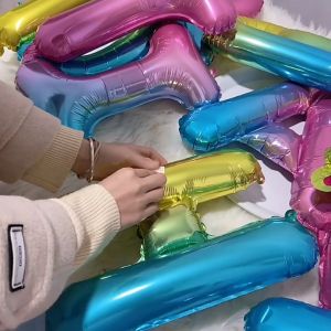 Balon paket huruf happy birthday ulang tahun warna pelangi rainbow