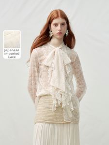 Cello Sonata | Lace Court Style Ribbons White Blouse