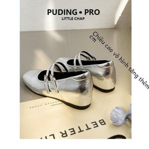 Silver Mary Jane Ballet Flats Womens Leather Version Spring Autumn New Small Size Fashionable Casual Shoes with Buckle