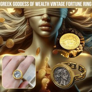 Greek Goddess Of Wealth Vintage Fortune Ring Adjustable Open Ring 18k Gold Brings Luck Wealth