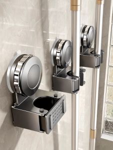 NIGESI | Wall-Mounted Mop and Broom Holder No-Drilling Required Storage Rack