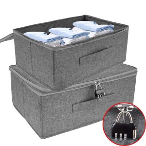 Clothing Storage Box with Cipher Lock Travel Trunk Foldable Portable Dustproof Large Capacity Quilts Clothes Organizer Case
