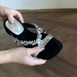 FANGXI | Genuine Leather Crystal French Wedge Sandals
