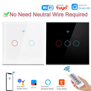 Smart Switches EU Neutral Wire/No Neutral Wire Require 1/2/3/4 Gang Light WiFi Touch Switch Work with Tuya app Alexa Google Home