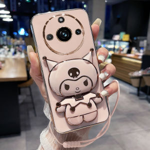 Realme 11Pro+ Silicone Phone Case Full Cover Anti-Fall Cute Cartoon Female Style with Mirror Stand Soft Shell Protection