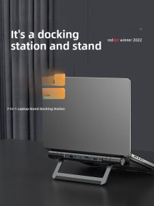 VOKAMO | VOKAMO Aluminum Alloy Multi-Function Notebook Stand Foldable Height Adjustable With Type-C Expansion Docking Base Hdmi To Usb Adapter Suitable For Macbook Computer Multi-Interface