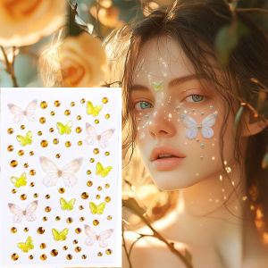 1Pcs 3D Butterfly Crystal Diamond Face Sticker Stick-On Butterfly Rhinestone Tattoos Stickers for Stage Daily Makeup Decor Suppl