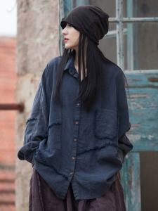 Retro Hemp Cotton Blend Womens Shirt Spring Autumn New Style Irregular Button up Top Vintage Wear Comfortable Long Sleeve