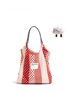 MABULA | Mabula Christmas Canvas Shoulder Handbag Womens Commuter Bag Large Capacity Casual Simple Style Double Rope Closure Soft Comfortable