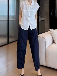 Summer Fashion Casual Loose Short Sleeve Shirt Women High Waist Slimming Pants Set Simple Style Versatile Four Seasons Wear